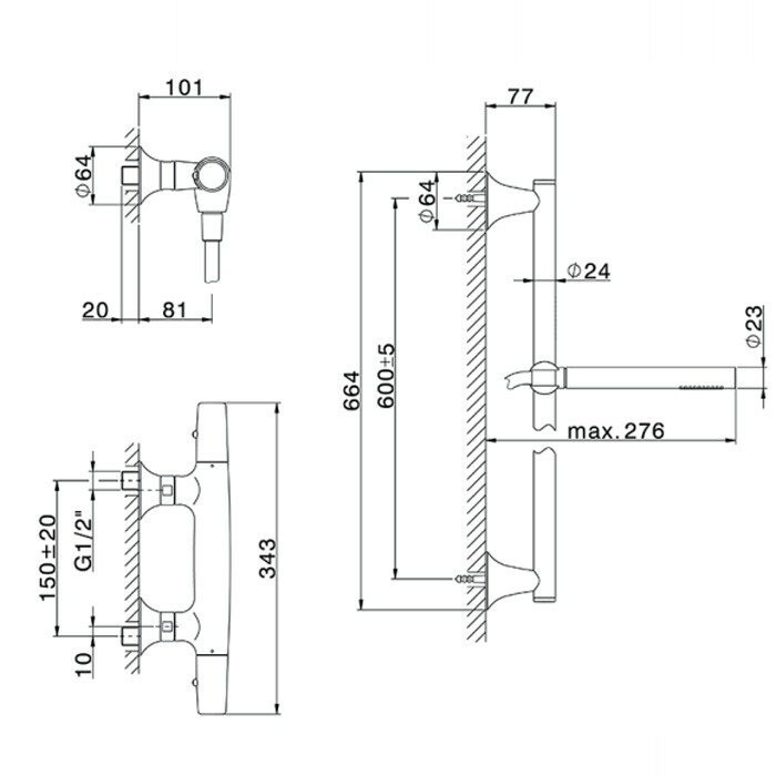 Cisal душевой гарнитур, термостатическийй смеситель с ручным душем vis0101021 vita, цвет: хром