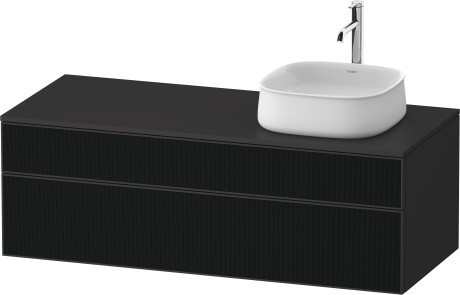 Duravit тумба подвесная с вырезом под раковину справа 550 мм х 1300 мм х 442 мм, zencha, ze4822r63800000 цвет: чёрное стекло/графит суперматовый