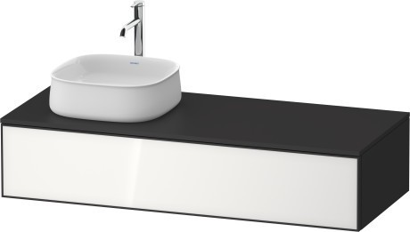 Duravit тумба подвесная с вырезом под раковину слева 550 мм х 1300 мм х 281 мм, zencha, ze4812l64800000 цвет: белое стекло/графит суперматовый