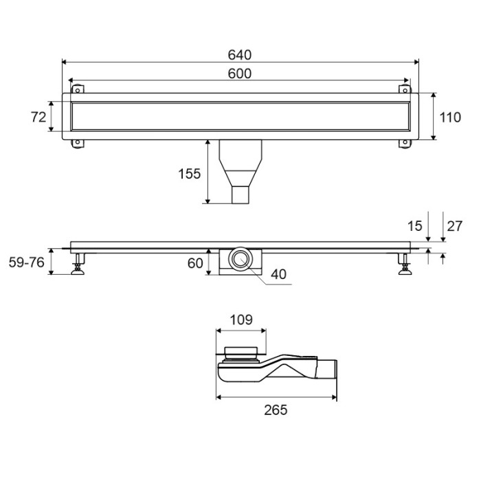 Душевой трап 60 см. Под облицовку плиткой, Excellent Stilio, хром арт. INEX.1515.600.P.SNP