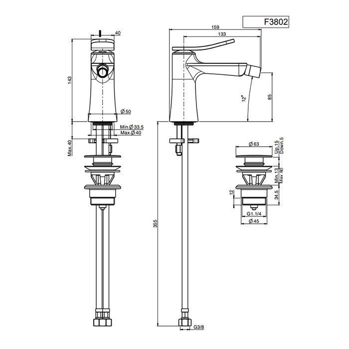 Fima Carlo Frattini смеситель для биде, с донным клапаном, гибкая подводка, flo, хром арт. f3802cr