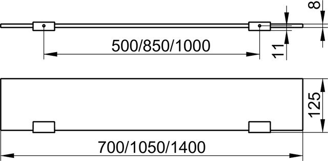Keuco стеклянная полка 1400 x 8 x 125 мм из кристаллина в комплекте с держателями, edition 11, хром арт. 11110 015140