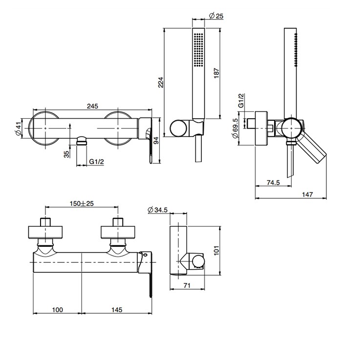 Fima Carlo Frattini смеситель для душа внешнего монтажа с душевым компле ктом, mast, арт. f3135cr