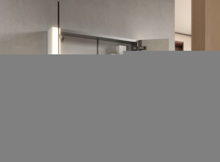 Keuco шкаф с подсветкой для встраиваемого монтажа 115 мм х 1000 мм х 710 мм, с 2 поворотными ассиметричными дверцами, somaris, белый матовый арт. 14513 512200