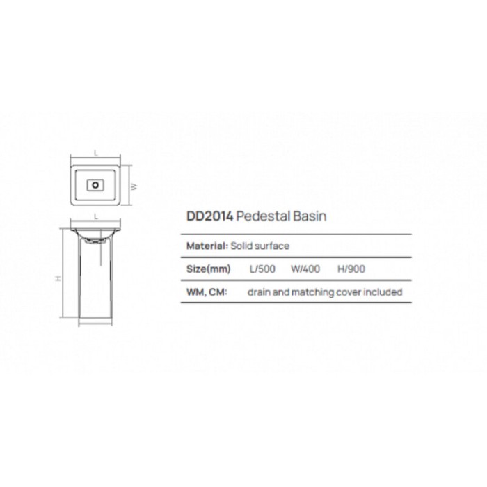 Раковина напольная 500х400хh900 мм, Dea Pedestal Basin, белый арт. DD2014 500 18