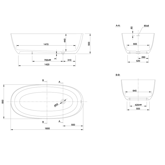 Knief ванна отдельностоящая, 180х85x50см., со слив переливом, Prime, 0600-011-01 цвет: белый