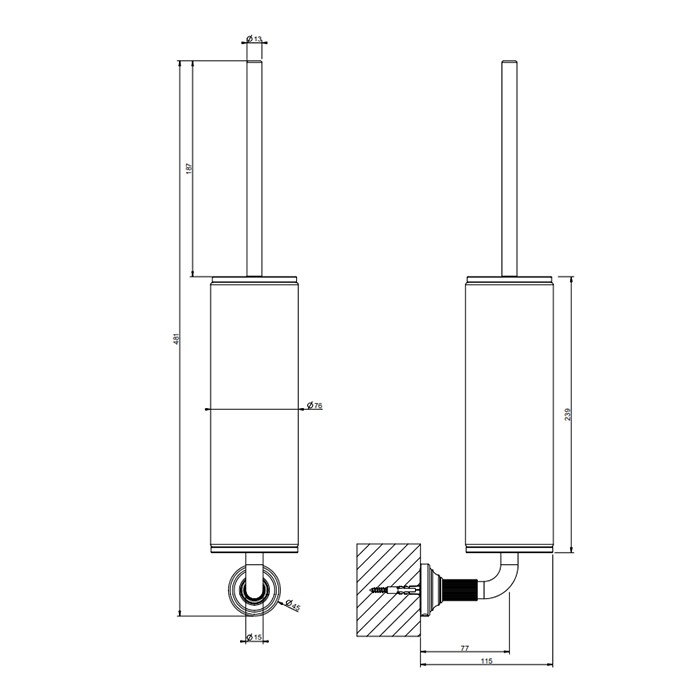 Gessi Ершик для унитаза, подвесной, Venti20, 65419#299 цвет: белый/черный матовый