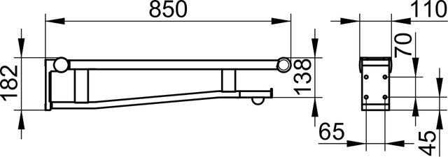 Keuco складной поручень для туалета исполнение справа со встроенным радиоуправляемым смывом вылет 850 мм, plan care, алюминий анодированный, светло-серый арт. 34903 171838