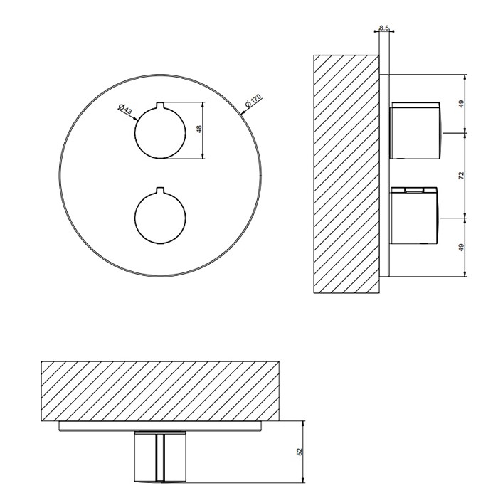 Gessi Смеситель для душа, встраиваемый, термостатический, 3 позиции, Emporio Via tortona, 38778#031 цвет: хром
