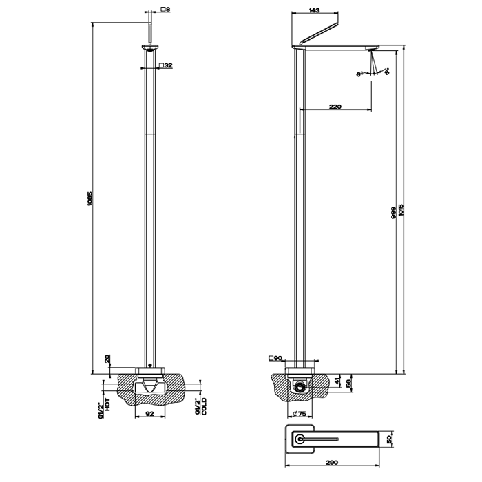Gessi Встраиваемая часть напольного смесителя для раковины, 20699#031 цвет: