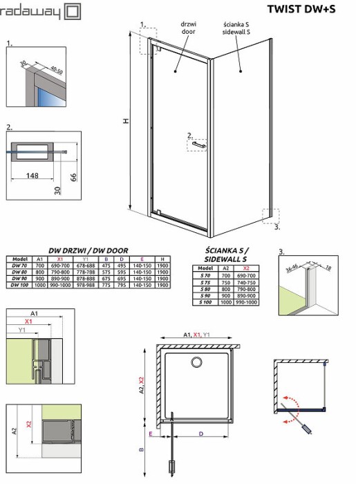 Radaway душевая стенка 80 профиль хром стекло прозрачное, Twist - 382011-01
