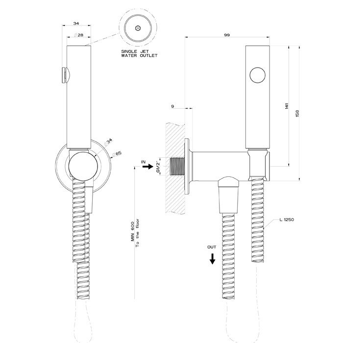 Gessi Гидроёршик настенный на 1/2", Inciso, 58151#299 цвет: black xl
