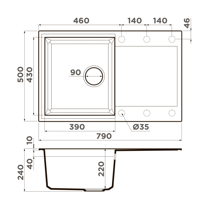 Omoikiri кухонная мойка Sakaime 79, шампань арт. 4993283