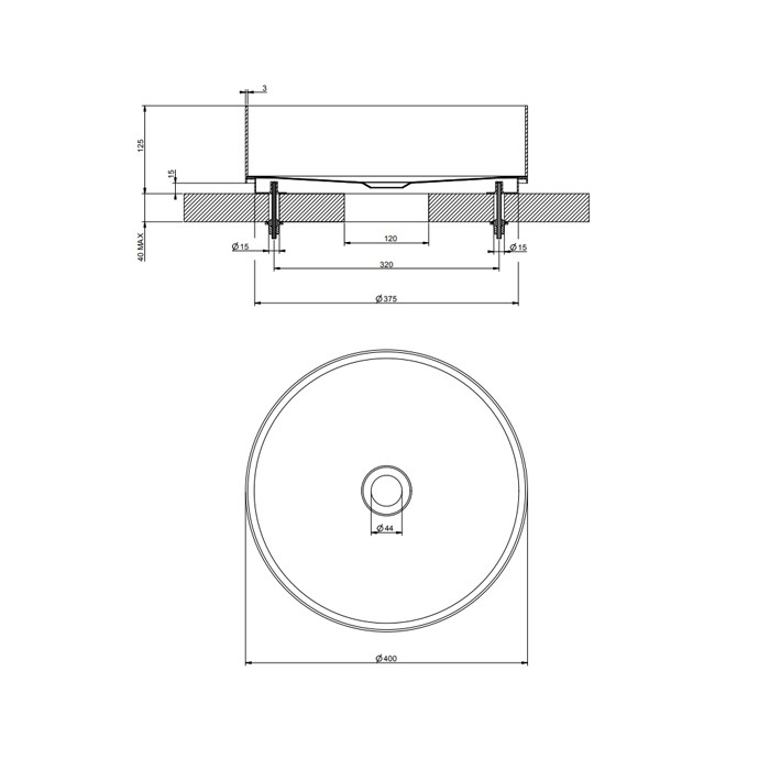 Gessi Раковина d40 см., для установки на столешницу, без перелива, нержавеющая сталь, 316, 54601#299 цвет: black xl