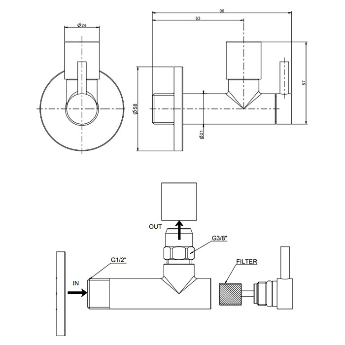 Gessi Запорный кран-фильтр под раковину с подводом воды на 1/2” Technical accessorie, хром - 01411#031