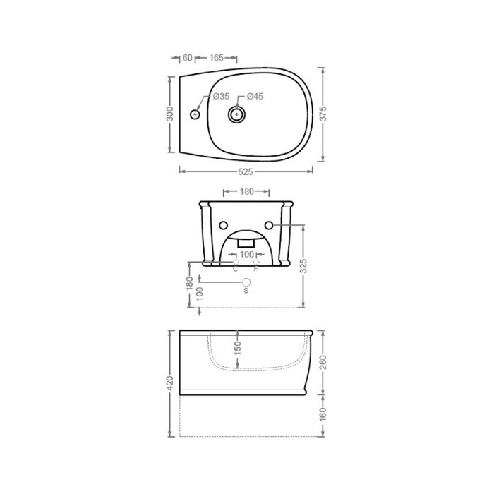 Биде подвесное 36х52 см, 1 отверстие, черный, Art Ceram Atelier арт. ATB001 03 00