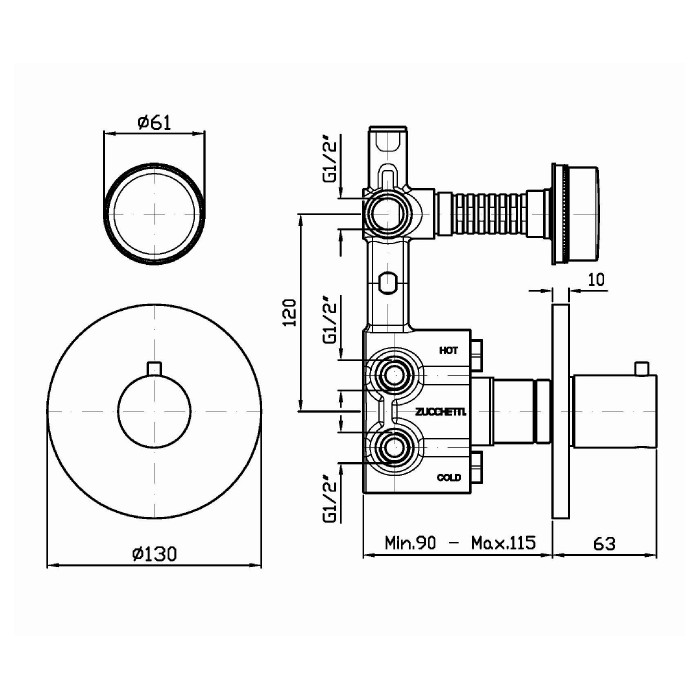 Zucchetti встроенный термостатический смеситель с запорным клапаном, savoir, хром арт. zsa659.cc r97820