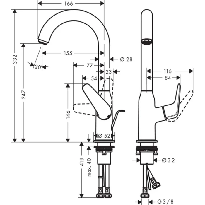 Hansgrohe смеситель для раковины с донным клапаном, Novus, хром арт. 71126000