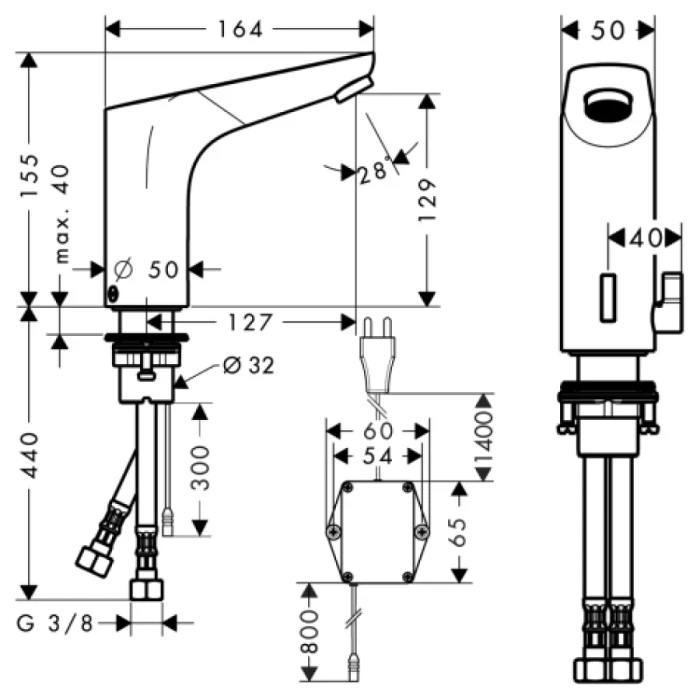 Hansgrohe смеситель для раковины, электронный, с регулировкой температуры, питание от сети 230 в, Focus E2, хром арт. 31173000