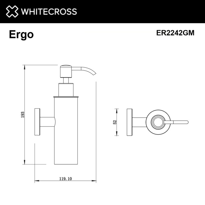 Дозатор для жидкого мыла подвесной, Whitecross Ergo gunmetal, оружейная сталь арт. ER2242GM