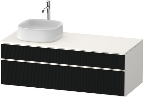 Duravit тумба подвесная с вырезом под раковину слева 550 мм х 1300 мм х 442 мм, zencha, ze4822l63840000 цвет: чёрное стекло/белый суперматовый