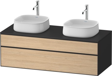 Duravit тумба подвесная под две раковины 550 мм х 1300 мм х 442 мм, zencha, ze4823b30800000 цвет: натуральный дуб/графит суперматовый