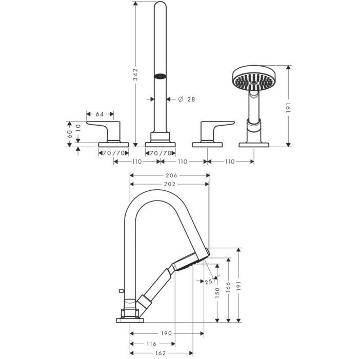 AXOR смеситель на край ванны, Citterio M, никель арт. 34454820