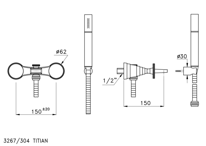 Stella смеситель для ванны и душа, titian, никель арт. tt02008ni01