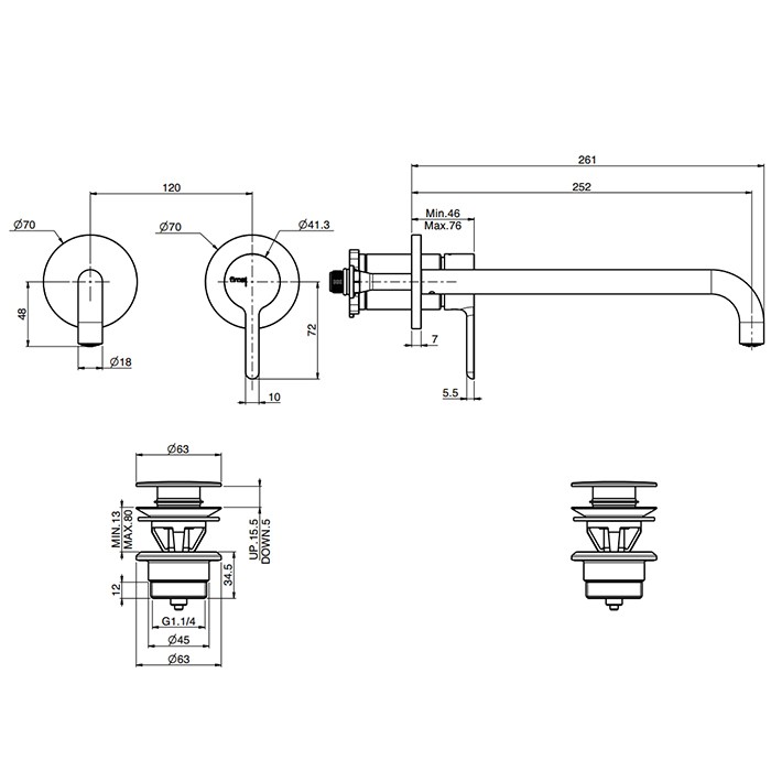 Fima Carlo Frattini cмеситель для раковины, излив: 26.1см., встраиваемый, snap, хром арт. f3121wzx9cr