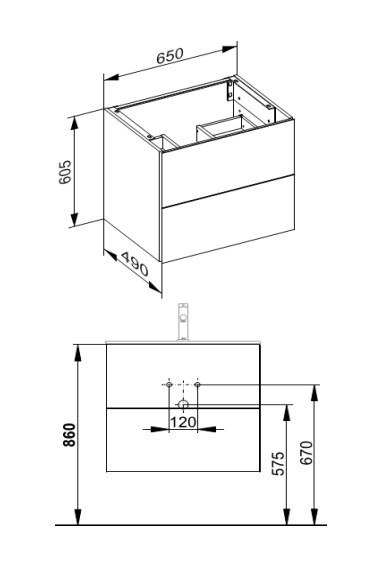 Keuco тумба подвесная под раковину 490 мм х 650 мм, c 2 выдвижными ящиками, антрацит/антрацит, plan, антрацит арт. 32953 110000