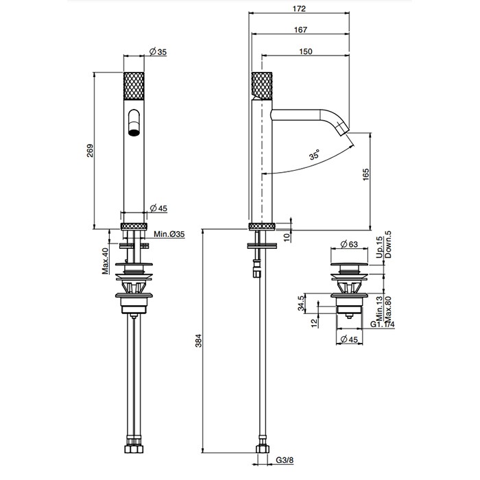 Fima Carlo Frattini смеситель для раковины, на 1 отв., высокий, с донным клапаном, spillo tech, золото арт. f3031tlxsgor