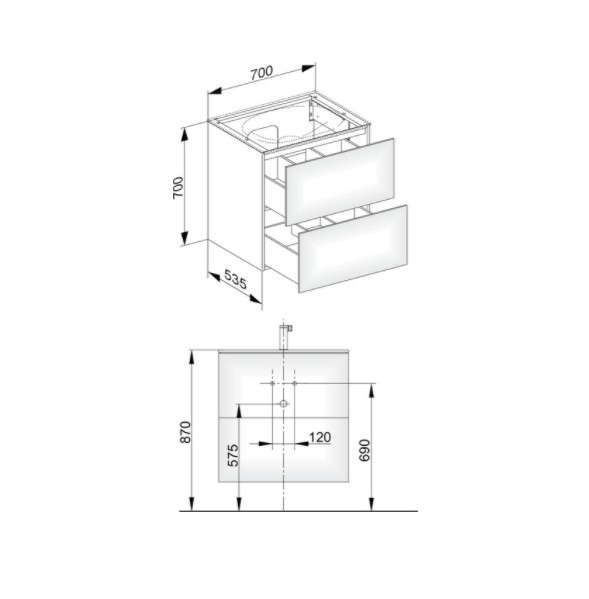 Keuco тумба подвесная под раковину с двумя выдвижными фронтами, с внутренней светодиодной подсветкой, edition 11, антрацит арт. 31342 390100
