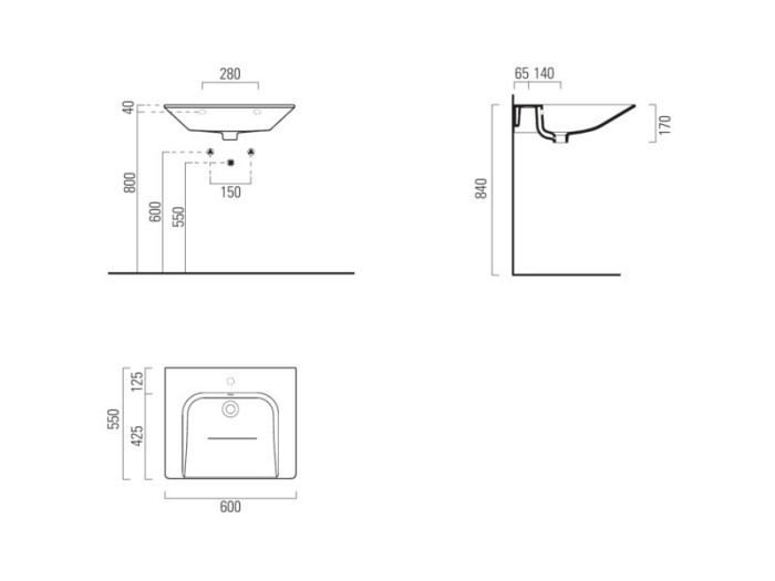 GSI Подвесная раковина 55х60х17 см, без отверст.под смеситель, extraglaze antibacterial, санфаянс, Community - 7635011