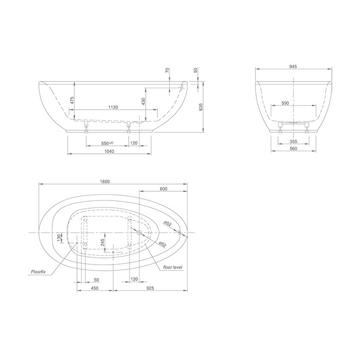 Knief ванна 185x95x63,5cм, с щелевым переливом, без слива-перелива, Lounge, 0100-289-06 white glossy 0100-091-06 цвет: белый