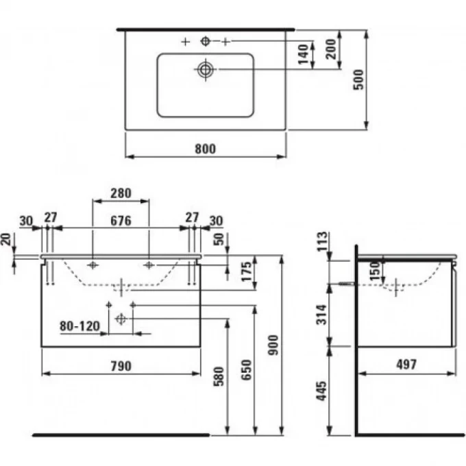 LAUFEN тумба с раковиной 80x50 см, PRO S - 8.6096.4.463.104.1
