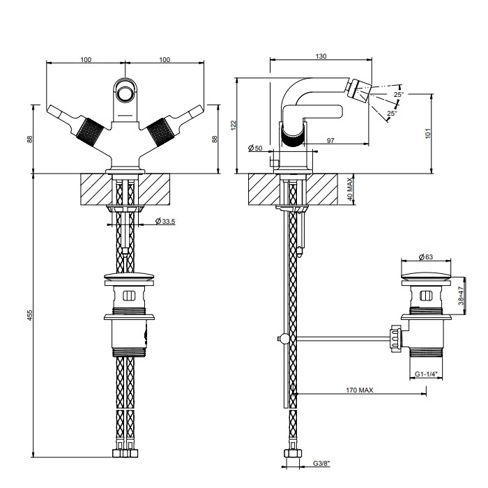 Gessi Смеситель для биде, 1 отв., Inciso, 58027#031 цвет: хром