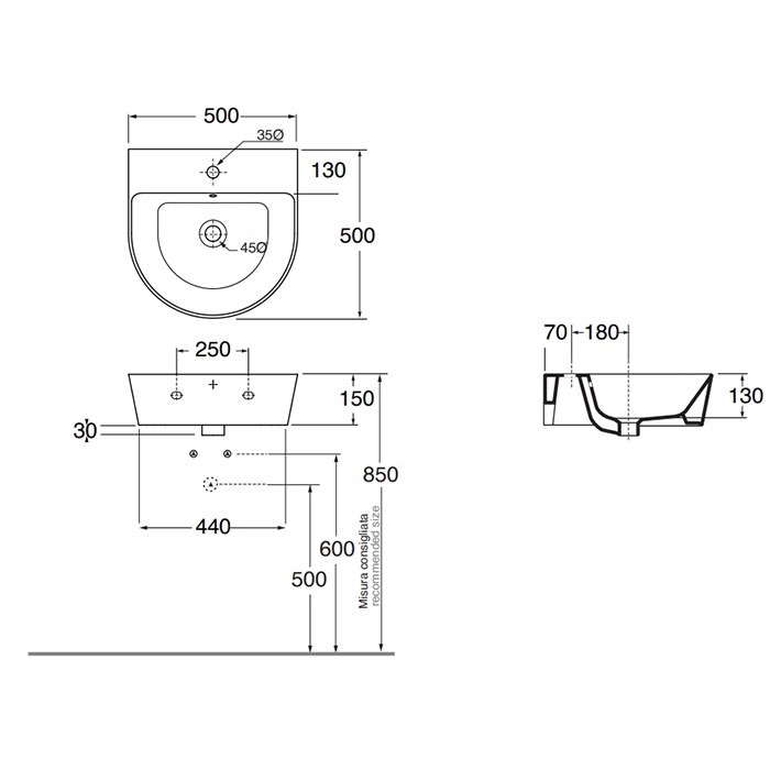 Azzurra раковина 50х50х16см., 1 отв., с переливом, Azzurra, FMLP05050T0MBI*1 цвет: белый глянцевый