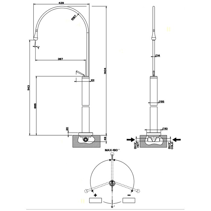 Gessi Встраиваемая часть напольного смесителя/отдельностоящего излива для раковины, 33629#031 цвет: