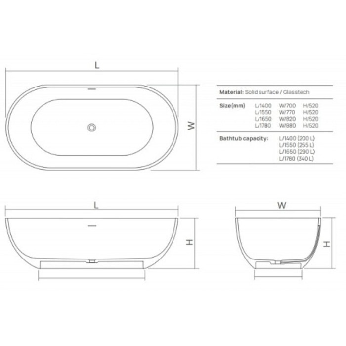 Ванна отдельностоящая 178x88xh52 см, полиэфирная смола, DEA Design Shadow, classic green арт. DD8619 1780 R6