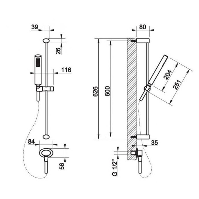 Gessi Душевая штанга с ручным душем и выводом воды из стены, Goccia, 33642#299 цвет: черный