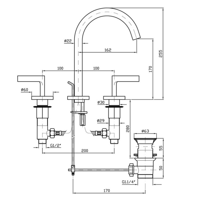 Zucchetti смеситель для раковины на 3 отверстия, simply, хром арт. zsb5412
