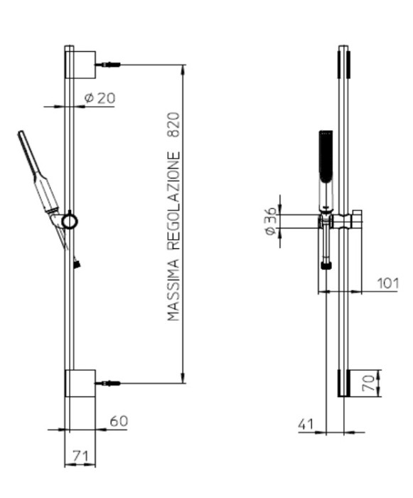 Bossini душевой комплект с душем-палочкой, держателем, штангой и шлангом, apice, никель арт. da5061-n.094