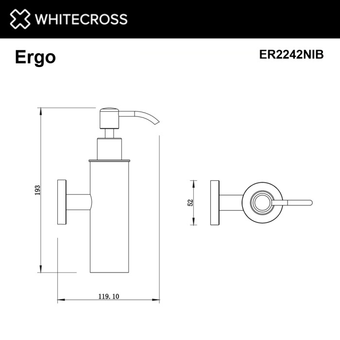 Дозатор для жидкого мыла подвесной, Whitecross Ergo nickel brushed, брашированный никель арт. ER2242NIB