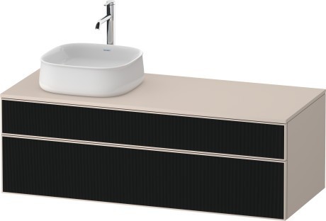 Duravit тумба подвесная с вырезом под раковину слева 550 мм х 1300 мм х 442 мм, zencha, ze4822l63830000 цвет: чёрное стекло/серо-коричневый суперматовый