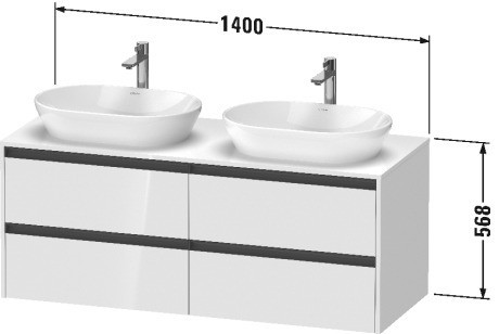 Duravit тумба подвесная под две раковины 550 мм х 1400 мм х 568 мм, ketho.2, k24898b22220000 цвет: белый глянцевый