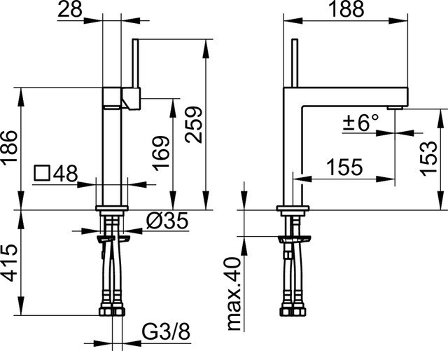 Keuco смеситель для раковины однорычажный square 150 мм, без донного клапана, edition 90 square, хром арт. 59102 010100