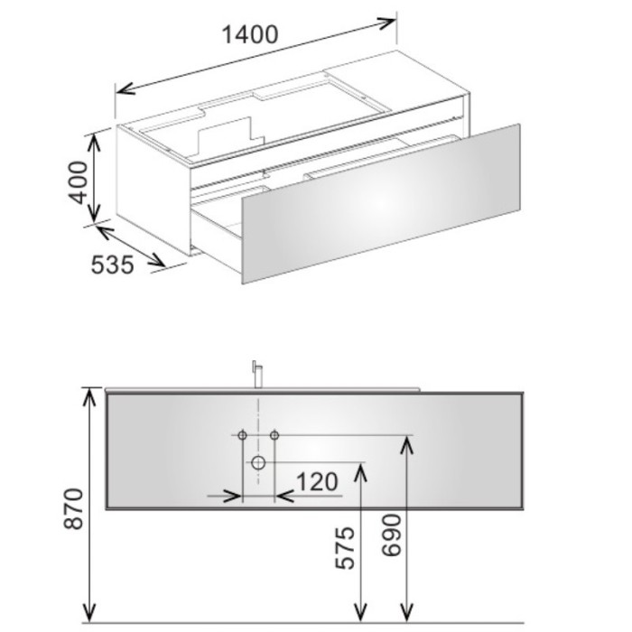 Keuco тумба под умывальник, 1400х400х535 мм отверстие слева 1 ящик фасад дуб, edition lignatur, арт. 33351 700111