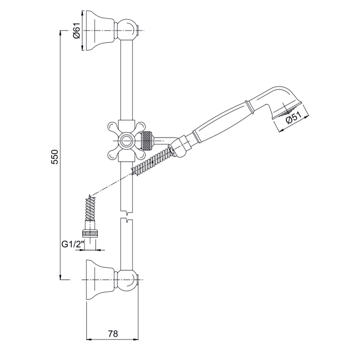 Fima Carlo Frattini душевой гарнитур, в комплекте: стойка, шланг 1500 мм, ручной душ, держатель ручного душа wellness, хром арт. f2044cr