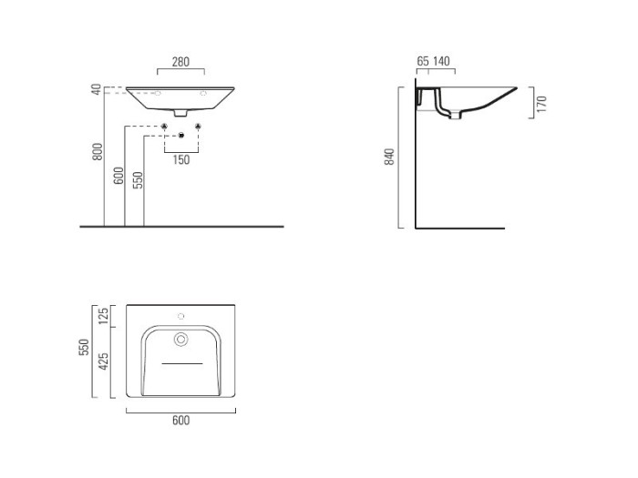 GSI Подвесная раковина 55х60х17 см, без перелива, без отв.под смеситель, extraglaze antibacterial, санфаянс, Community - 7634011