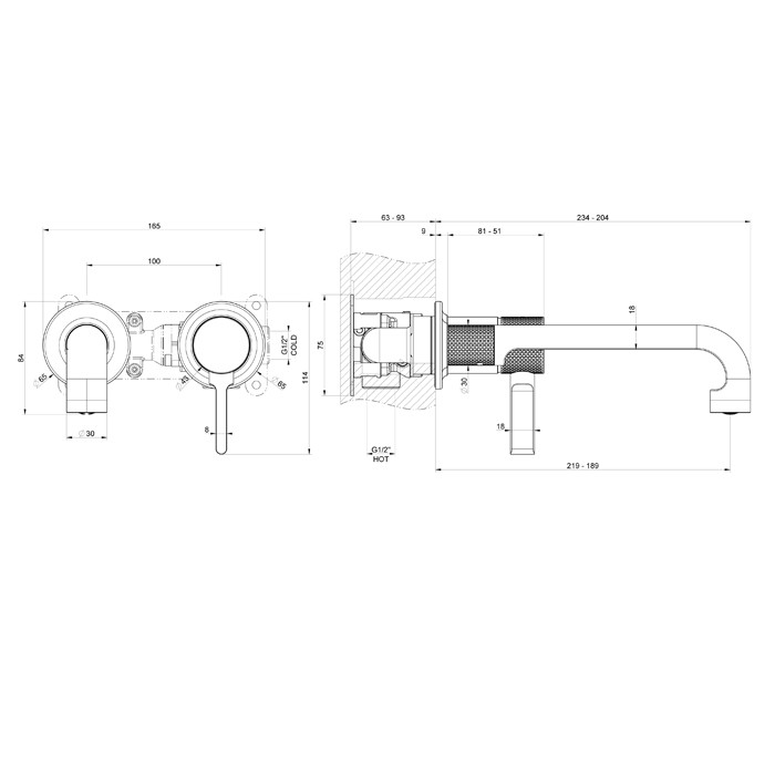 Gessi Встраиваемый смеситель для раковины с изливом 219-189мм, Inciso, 58088#149 цвет: finox